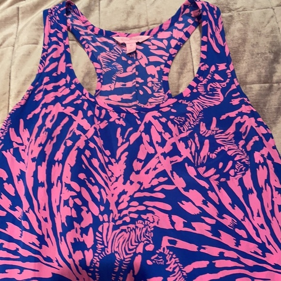 Lilly Pulitzer Silk Dress Blue and Pink Zebra In Grass Betty Racer Back XS - Picture 9 of 16